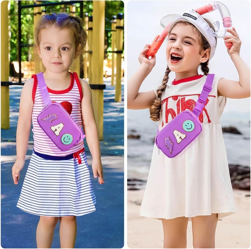 PainZieteg Fanny Pack for Girls Chenille A Letter Crossbody Bag, Preppy Nylon Kids Belt Bag for Birthday Christmas Graduation Personalized Gifts for Teen Girls, Purple - Image 4